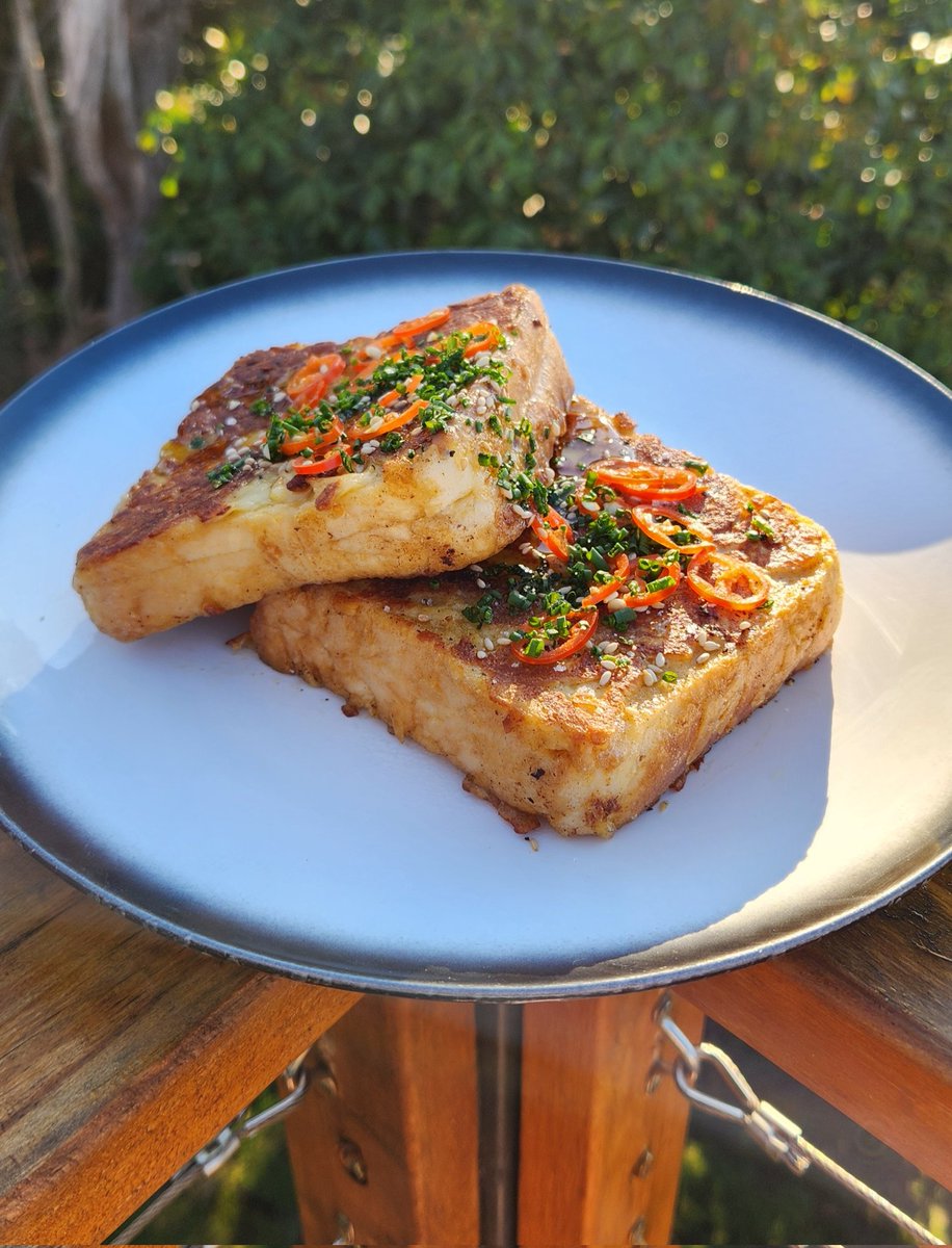 Halloumi crusted French Toast with Chives, Chilli, and drizzled in Honey. 
Very happy with this.