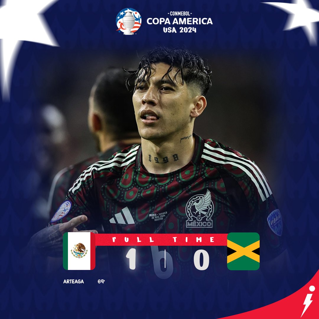 sportsinfofeed's tweet photo. Artega's 69th-minute stunner seals the deal! Mexico triumphs 1-0 over Jamaica in Copa America 2024! 🇲🇽⚽
#CopaAmerica2024 #MEXvJAM #Mexico #Jamaica #copaamerica #artega #sportsinfofootball https://t.co/FPky4nnskH