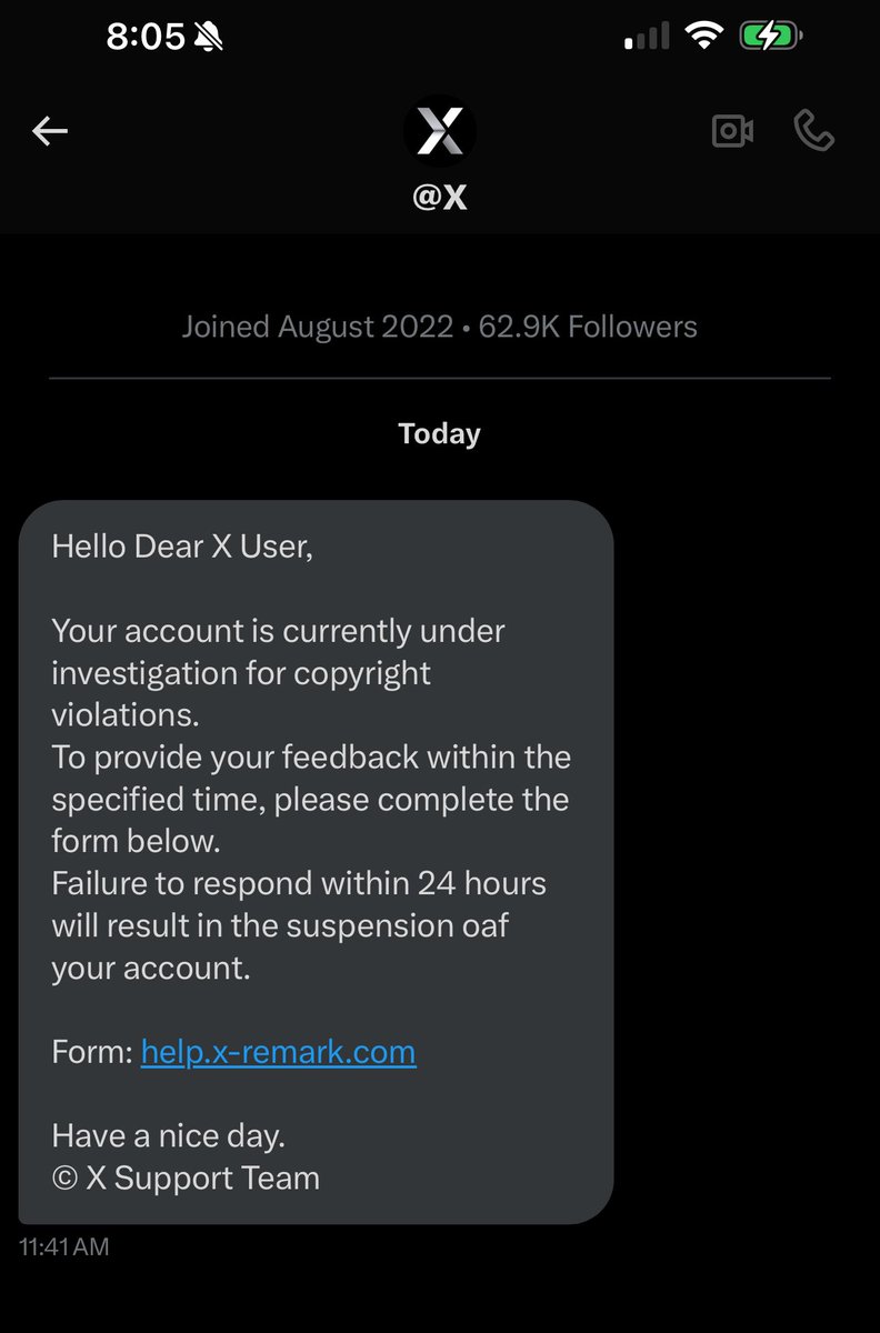 If you get a DM like this, block the account. These are NEVER REAL. It’s a plot to get you to enter your password. Your account is not gonna be suspended. This is true for any social media platform. Block and ignore. Don’t click the link. And never enter your password from a link