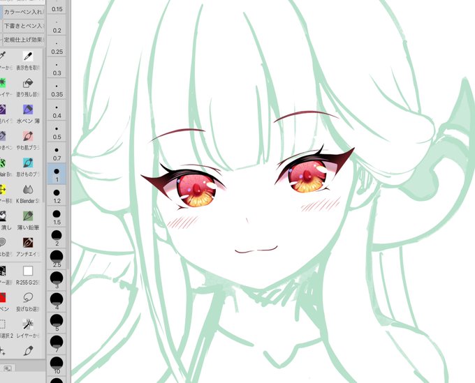 ペン入れの時顔から描くんだけど眉毛二重鼻口→まつ毛→白目→黒目という順番でやってて白目黒目の塗りもついでにやっちゃうので
顔だけ出来てて他は下書きという謎状態になる 