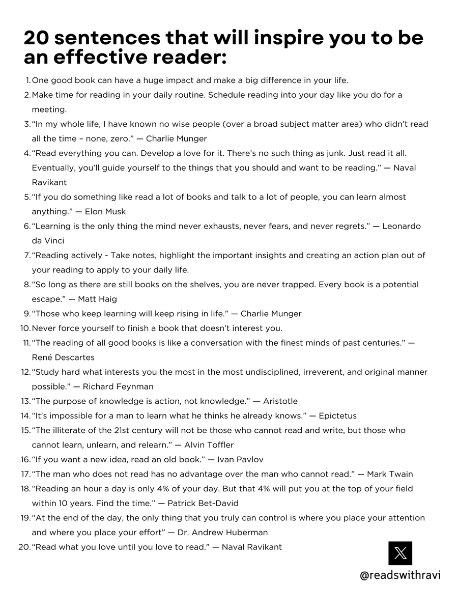 readswithravi's tweet photo. 20 sentences that will inspire you to be an effective reader: https://t.co/PvAJXHYV8Y