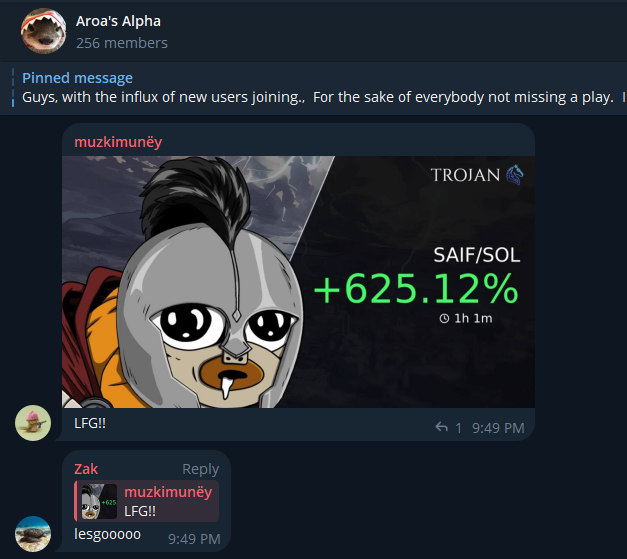 AroaOnSol's tweet photo. Absolutely AMAZING call by Zak in 'Aroa's Alpha'

This member called $SAIF

50k -> 2.5M (50x)

Just goes to show how many gems are in this tg 🤩

Retweet + Reply if you want to join (picking 3)