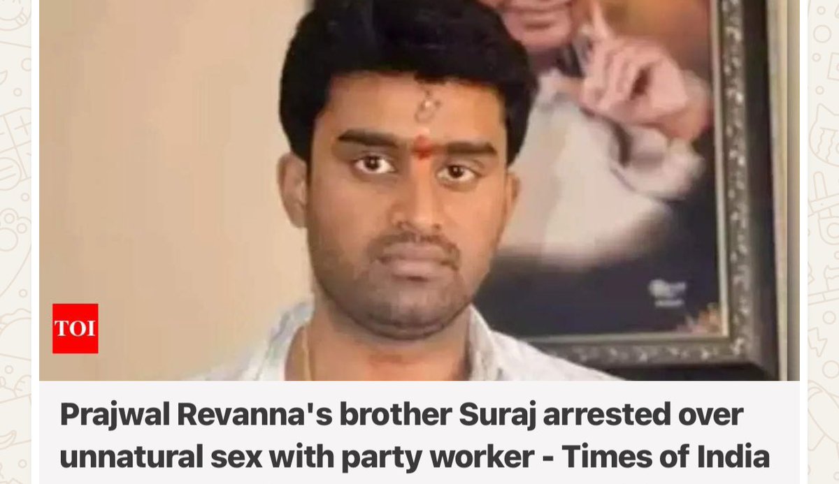 MrsUpadhyayy's tweet image. Brother of former Hassam #MP #Prajwal #Revanna, was
arrested by the Hassan police on Sunday morning after a case was registered against him for allegedly committing unnatural sex at his Gannikada farm in Holenarasipura on June 16.

आदमी हूँ आदमी से प्यार करता हूँ- 😊