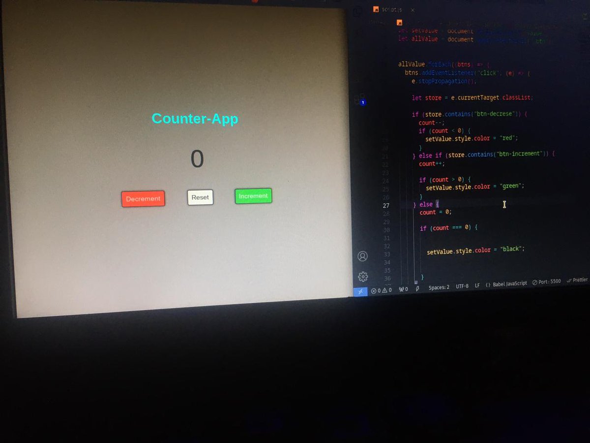 neerajnath155's tweet image. Hey Everyone 👋 Today I will start my #100daysofcoding chellenge journey with this simple project #CounterApp where I will learn and building projects. Basically in this #webdev journey I will share all things according to the  #webdev .
Day-1 #100daysofcoding ☕👨‍💻