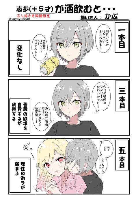 志歩がお酒飲んだら(6本目以降はご想像にお任せします)
#酒酔いする君テンプレ 