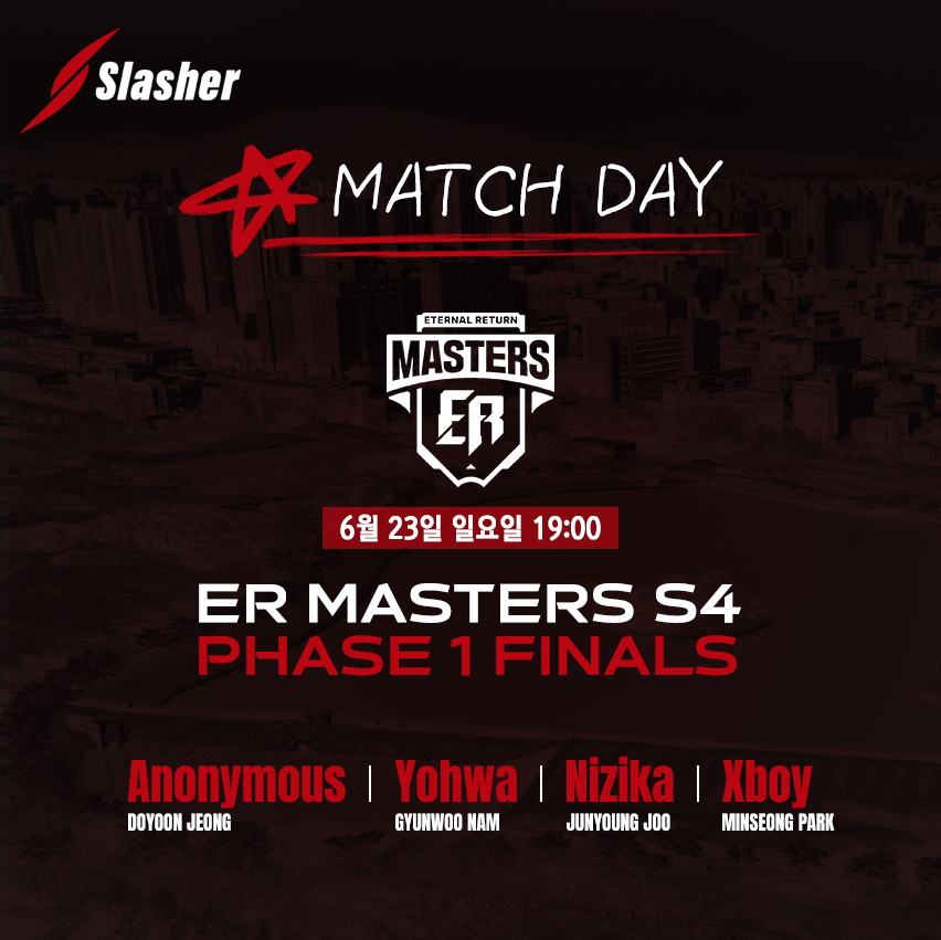 Slasher_KR's tweet photo. [Match Day]
@EternalReturnKR Masters S4 Phase 1 Finals;
Slasher ready to roll.
Tooth &amp; nails we will fight, so contest us.

Stream on @AfreecaTV 
📷https://t.co/JRvNOncygG

#SlasherWin https://t.co/7VLhsLKQfi