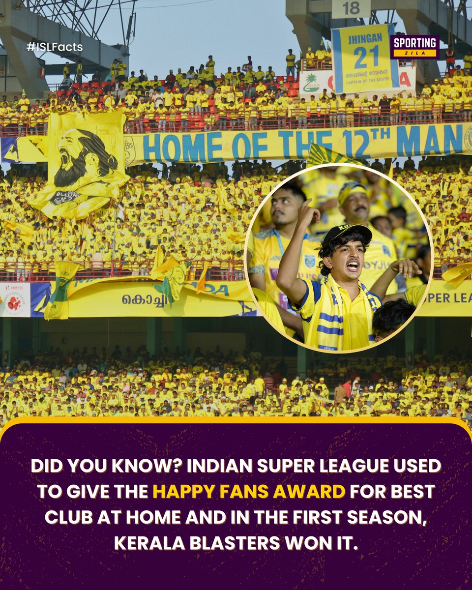 sportingzila's tweet photo. Do you think #ISL should bring back Happy Fans Award? 😍🎖️

#ISLFacts #IndianFootball #SportingZila #Kochi #Manjappada #KBFC #KeralaBlasters https://t.co/u8UQOXgqAs