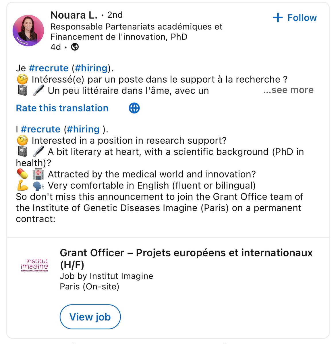 Research job opportunity in Paris with background in health sciences