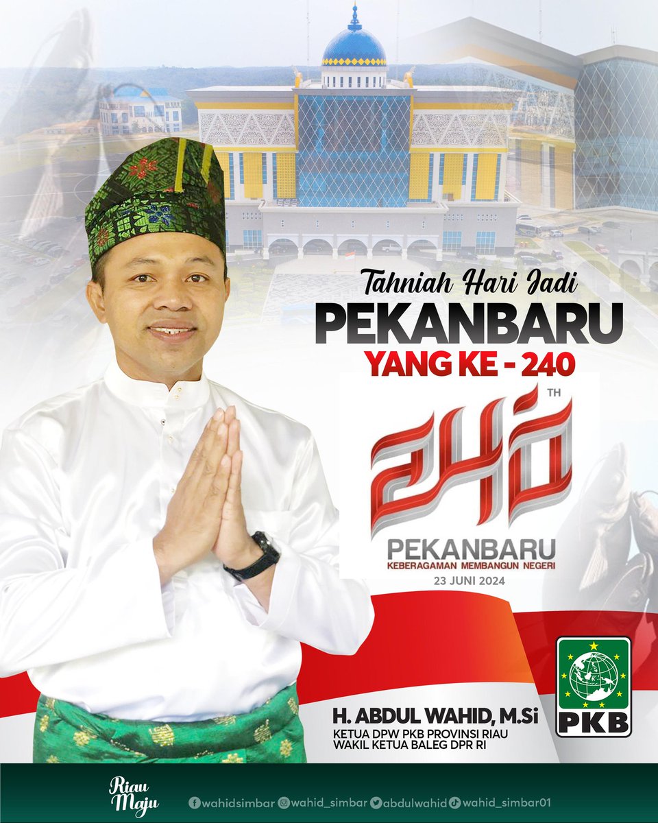 gusmarhadi's tweet photo. #Tahniah hari jadi #pekanbaru 240 tahun
#abdulwahid #pekanbaru #gubernurmuda #riaumaju #mudamerakyat #pku #fyp #foryou #foryoupage https://t.co/4GO1qvBIUk
