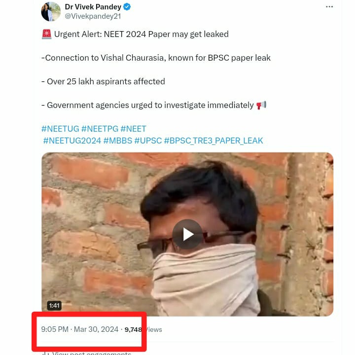 Vivekpandey21's tweet image. पहले मार्च में ट्वीट किया फिर मई में लाखों लोगों को आगाह करने की कोशिश करी की #NEET_परीक्षा लीक हो सकती है ,आखिर वही हुआ #NEETPaperLeak हो गया

हमने छोटे से ग्रुप के साथ पेपर लीक के खिलाफ लड़ाई शुरू करी, केस किया और आज पूरा भारत हमारे साथ है 🙏

#NEETScam2024 #NEET_परीक्षा #NEET