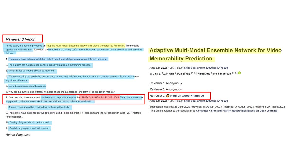maoviedogarcia's tweet photo. #ReviewLikeATweet #FakeReview #CoerciveCitation @MDPIOpenAccess @Applsci
Round 1➡️3 Reviewers
Reviewer 2 Anonymous #MiniReviewMill 8
Reviewer 3 Nguyen Quoc KhanhLe #MiniReviewMill 10
Details in @PubPeer
https://t.co/APDsHlgZHY
Should an #ExpressionOfConcern be released? https://t.co/io7youJrDJ