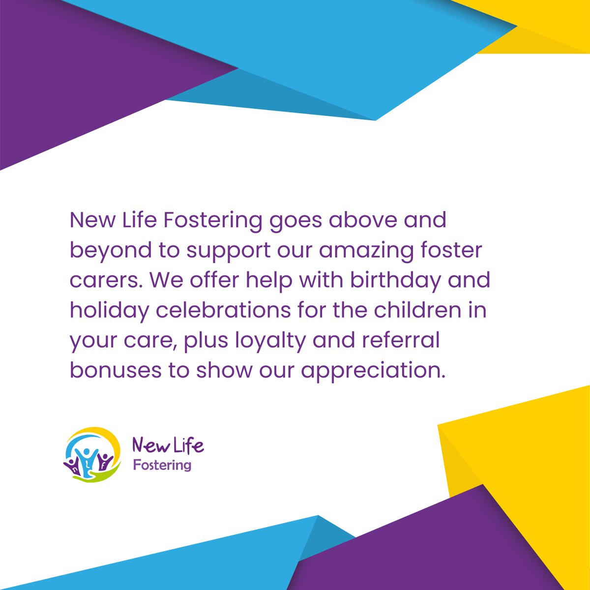 At New Life Fostering, we help celebrate birthdays &amp; holidays. Plus, we offer loyalty &amp; referral bonuses to show our appreciation...and more!

Visit our website or give us a call to find out more! 

📞 0121 359 8811
💻 newlifefostering.co.uk

#FosteringCommunity #NLF