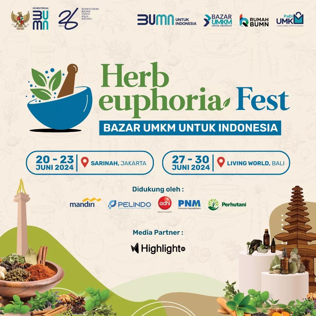 eventsightid's tweet photo. 🍃✨Herb Euphoria Fest🍃✨

Mengusung tema herbal khas nusantara, Kementerian BUMN mempersembahkan acara:

🗓️20 - 23 Juni 2024 (Sarinah, Jakarta)
🗓️27 - 30 Juni 2024 (Living World Denpasar, Bali)

Yukk datang dan jangan sampai ketinggalan keseruannya!✨👋🏻 https://t.co/eZSlka8ZQq