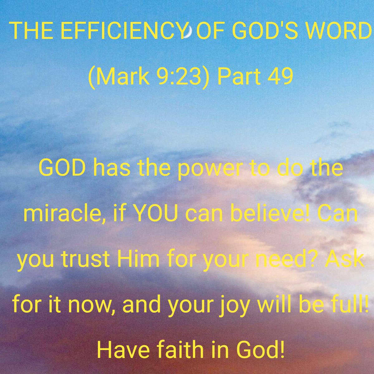 Mark 9:23 NKJV
[23] Jesus said to him, “If you can believe, all things are possible to him who believes.”

bible.com/bible/114/mrk.…