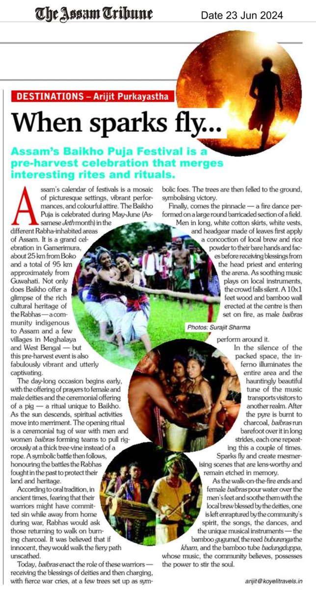 Sharing "Assam's Baikho Puja Festival" article on my monthly column in The Assam Tribune’s Sunday Reading segment.
epaper.assamtribune.com/clip-preview/5…

Special thanks to <a href="/surajitz/">Surajit Sharma</a> for the stunning photos! 
#Assam 
#BaikhoPuja 
#FestivalsofAssam