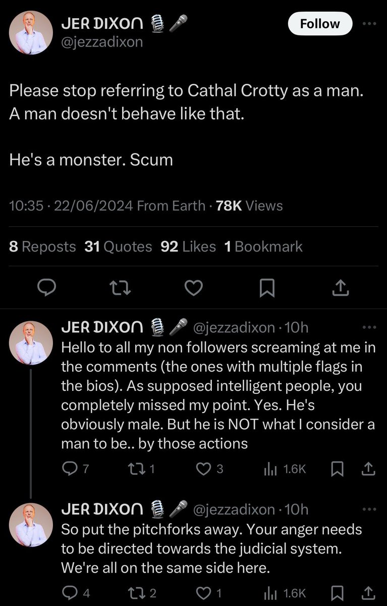 Sarahjdublin's tweet image. Cathal Crotty is a man. His father who supports him is a man. His friends who didn’t intervene are men. The judge is a man. The men defending him are men. 

Saying he’s not a man removes the impetus for change away from men. 

He is a man and men are the problem.