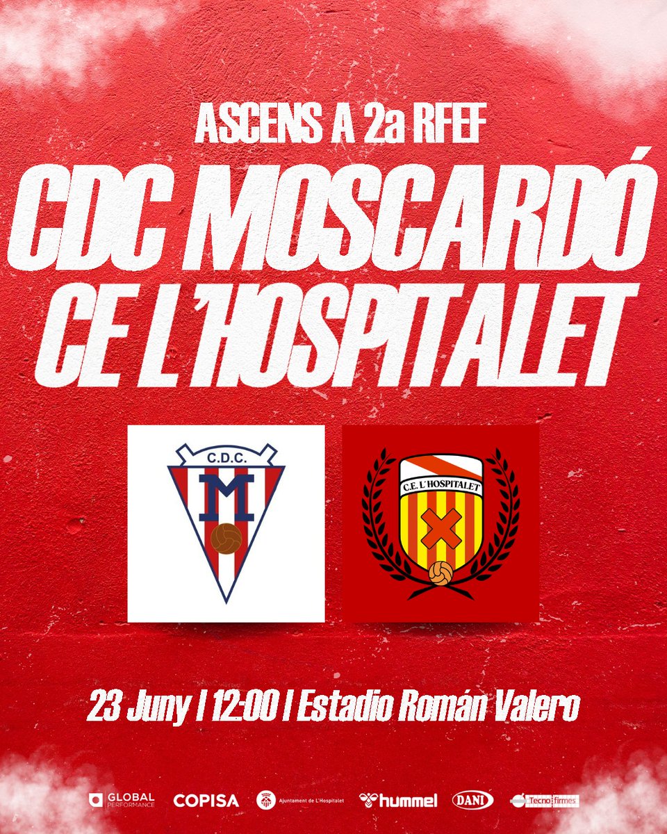 [DIA DE PARTIT]

🏆#3aRFEF | PlayOff (Tornada)
🕛 12h
⚽️ <a href="/CDCMOSCARDO_com/">CDC Moscardó</a> - <a href="/CELHospitalet/">CE L'Hospitalet</a>
🏟 Estadio Román Valero
📲 <a href="/CELHospitalet/">CE L'Hospitalet</a>
📻 <a href="/HospiRadio/">HospiRadio</a> | <a href="/MarcadorCat/">Marcador Catalunya</a>
🖥 <a href="/TelevisioLH/">Televisió L'Hospitalet</a> | <a href="/laxarxames/">La Xarxa+</a>

#SomhiHospi #PosatlaFranja♦️ #MatchDayLH