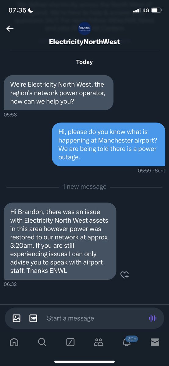 brandon7roy's tweet photo. @ReutersUK Not sure that the airport are being transparent. The electricity network operator says that power was restored early this morning… https://t.co/beCoKZoWr5