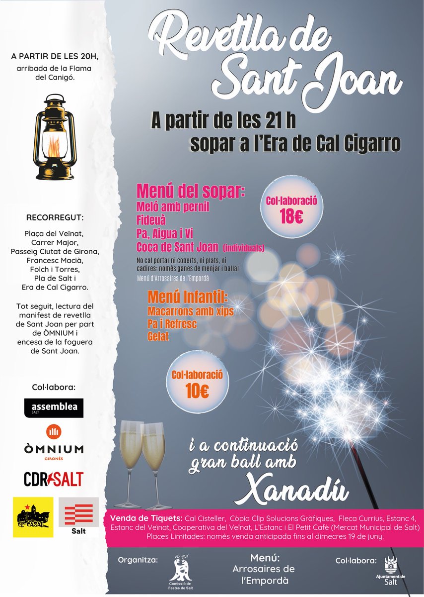 Flama del Canigó 23 juny 2024: plaça del veïnat a les 20 h recorregut amb bici fins a plaça llibertat i de la plaça llibertat a l'Era de Cal Cigarro a peu, on es llegirà un manifest i s'encendrà la foguera de Sant Joan! Us animem a participar!#flamadelcanigo #llenguacatalana