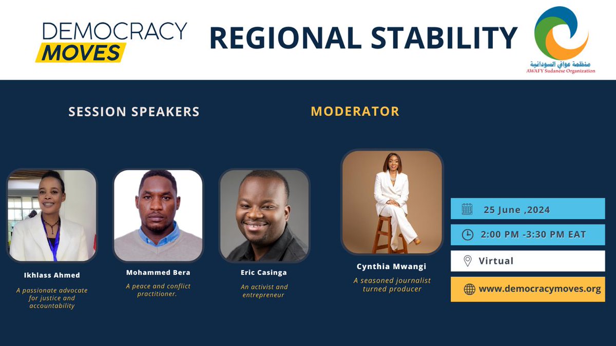 Warm Salutation!!! 😊

Much anticipated #DemocracyMoves2024 is here🎊💥
Book your spot and register democracymoves.org/democracy-move….
#YouthinAction #CivicEngagement
Will be speaking on Digital governance health <a href="/DTH_Lab/">Digital Transformations for Health Lab</a>
 
<a href="/NDI/">National Democratic Institute</a> <a href="/YouthCohort/">Youth Democracy Cohort</a>  <a href="/youthagenda254/">The Youth Agenda</a> <a href="/TheYouthCafe/">The Youth Cafe</a> <a href="/RestlessDev/">Restless Development</a>