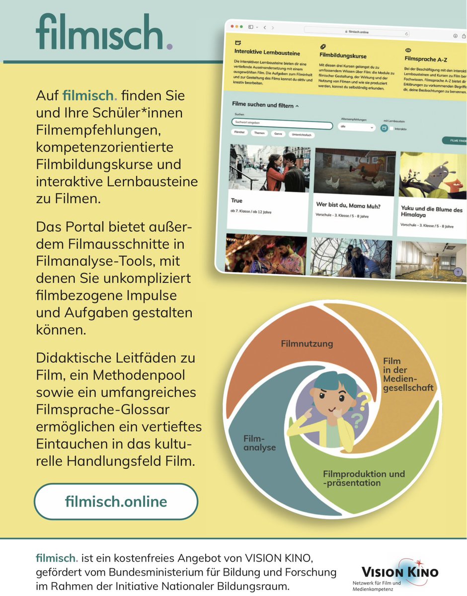 Die AMMMa AG freut sich m. d. Team von Vision Kino über den diesjährigen deutschen und europäischen Bildungsmedienpreis Comenius Medaille für das Filmbildungsportal filmisch. filmisch.online
#filmbildung #zeitgemäßeFilmanalyse #digitalität #schule