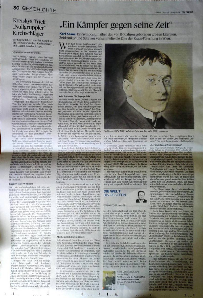 Gestern in <a href="/DiePressecom/">Die Presse</a>, u. a. über meinen Vortrag letzte Woche beim Kraus-Symposium und den neuen Sammelband von <a href="/kabel_isa/">Isabel</a> und mir. #KarlKraus