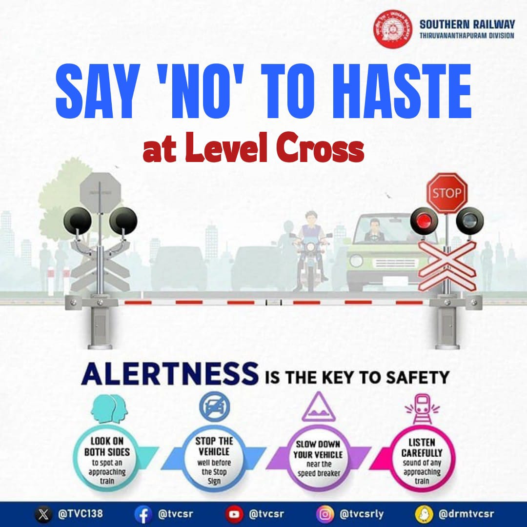 drm_tvc's tweet photo. Always wait until the Level Crossing gate is fully open before crossing the railway tracks. Avoid bypassing or maneuvering around barriers, as it poses significant risks.
#RailSafety #LevelCrossing #SouthernRailway #LevelCrossSafety #FollowSafetyRules https://t.co/UwiSrOMu29