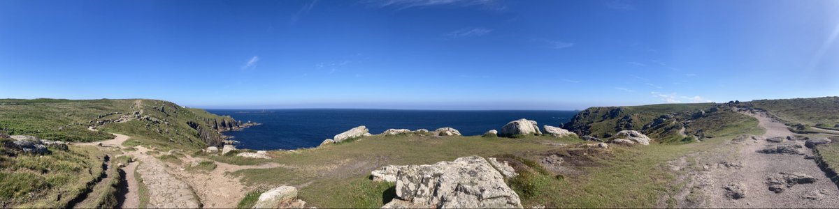TulipHeather's tweet photo. @PanoPhotos Between Sennen Cove & Land’s End, Cornwall, with Longships lighthouse just visible if you zoom in! #pano #natureweek https://t.co/c5Qaui4LPh