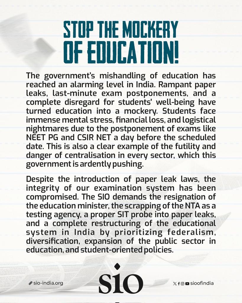 sioindia's tweet photo. STOP THE MOCKERY OF EDUCATION!

#ScrapNTA https://t.co/X7mh7aqdhA