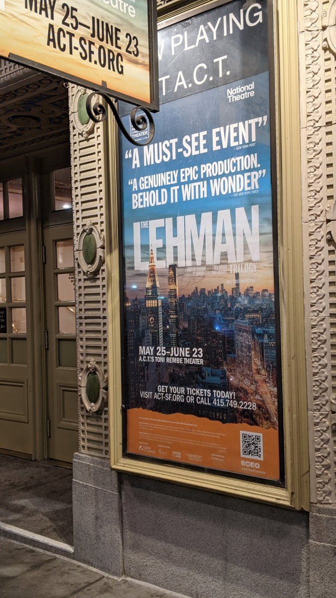 Melissa Breach (@melissabreach) on Twitter photo Caught #thelehmantrilogy tonight at <a href="/ACTSanFrancisco/">American Conservatory Theater</a>. It's closing this weekend and I'm so glad I saw it before it returns to London. Incredibly thoughtful reflection on the evolution of american capitalism. If you can get tickets for Sunday, don't miss it. Caught #thelehmantrilogy tonight at <a href="/ACTSanFrancisco/">American Conservatory Theater</a>. It's closing this weekend and I'm so glad I saw it before it returns to London. Incredibly thoughtful reflection on the evolution of american capitalism. If you can get tickets for Sunday, don't miss it.