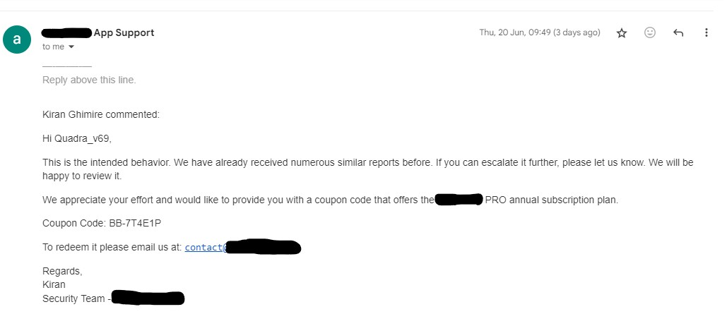 Thrilled to have uncovered an XSS vulnerability and earned a 1-year subscription as a reward! Huge thanks to @CoffinXP7 for the inspiring payload that made it possible. #CyberSecurity #BugBounty #EthicalHacking