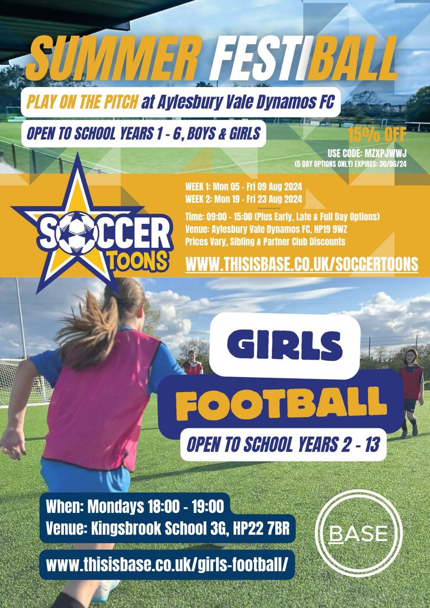 ValeDynamos's tweet photo. Play on the Dynamos pitch this summer with Soccertoons! Open to boys and girls in school years 1-6.

Week 1: Mon 05 - Fri 09 Aug 
Week 2: Mon 19 - Fri 23 Aug 

⭐️JUNE OFFER - 15% off 5 Day Option⭐️ Use Code MZXPJWWJ

Find out more by visiting: www.thisisbase/soccertoons/ https://t.co/uuBERyNoE7