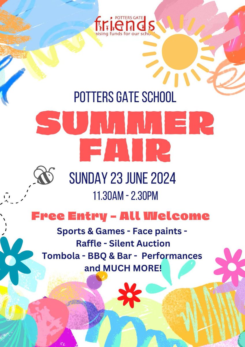 Don't forget to pop down to the Potters Gate Summer Fair today 11.30-2.30