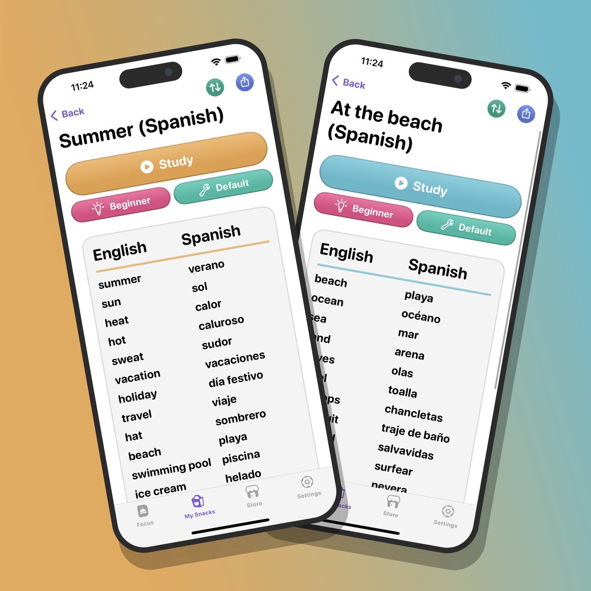 StudySnacksApp's tweet image. #StudySnacks got two content updates recently 🥳

To celebrate #Euro2024:
- Football vocabulary ⚽
- Sport Terms by sport 🎾🏈

To celebrate the start of summer:
- Summer vocabulary ☀️
- &quot;At the Beach&quot; vocabulary 🏖️

Available now in the app in multiple languages!

#learning