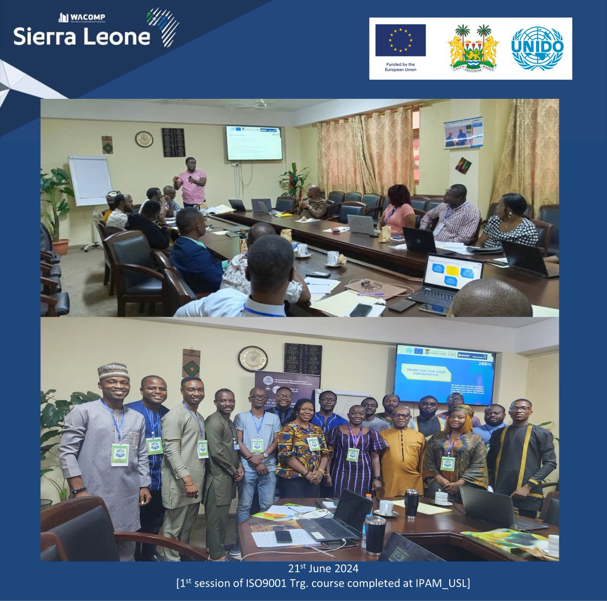 1st batch of the #ISO9001 training course at #IPAM-USL has been completed! In collaboration with #UWS and supported <a href="/EUinSierraLeone/">EU in Sierra Leone</a> funded #WACOMP_SL <a href="/UNIDO/">UNIDO</a>, this course marks milestone as it's the first indigenously managed program for <a href="/academia/">Academia</a>, <a href="/public/">Public</a> &amp; <a href="/private/">zz</a> sector @SMEs