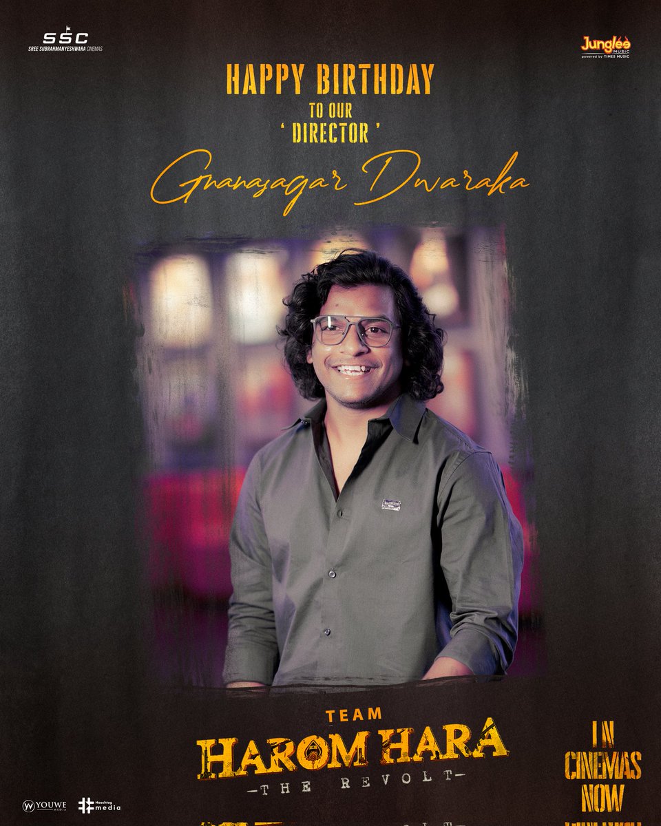 Wishing our director @gnanasagardwara, a very Happy Birthday❤️‍🔥

Thank you for giving us a blockbuster start with #HaromHara💥

-- Linktr.ee/HaromHaraTicke…

'Nava Dhalapathy' @isudheerBabu <a href="/ImMalvikaSharma/">Malvika Sharma</a> <a href="/suneeltollywood/">Suneel</a> <a href="/chaitanmusic/">Chaitan Bharadwaj</a> <a href="/SumanthnaiduG/">Sumanth naidu</a>  <a href="/JungleeMusicSTH/">Junglee Music South</a>