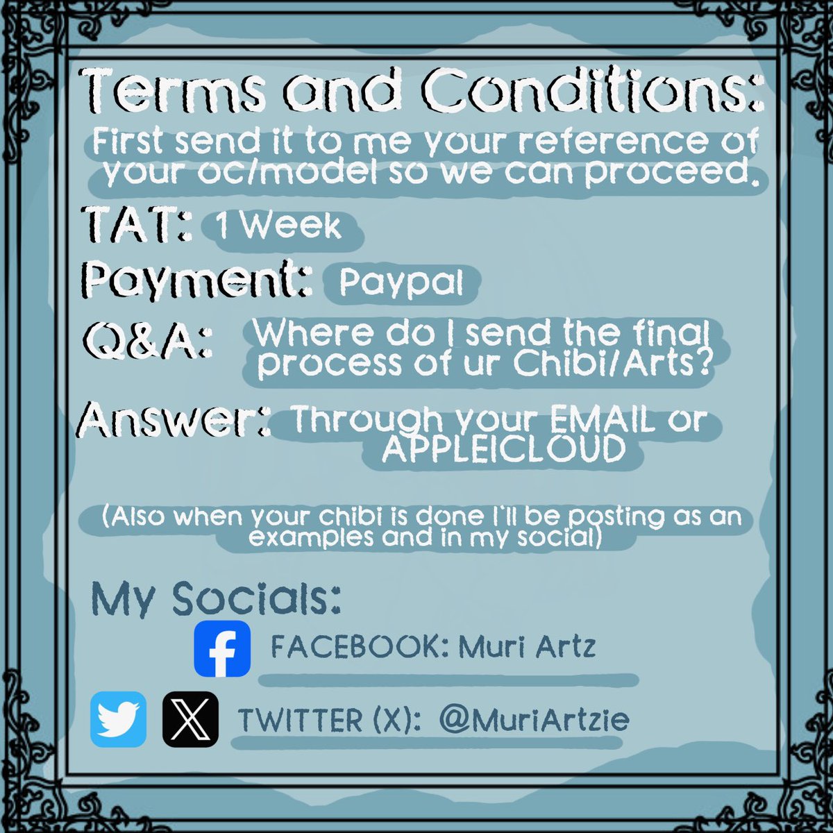 MuriArtzie's tweet photo. CHIBI ART COMMISH OPEN FOR YOU ALL!!!

Are you looking for Chibi? Welp here i am!!
I’m happy to work with you and i can guarantee you it’s worth it!

You can message me here or message me in my Facebook ;3

#artcommissions #chibiart #Vtuberchibi
#vtuber #openforartcommission https://t.co/mE8xDvyZ7c