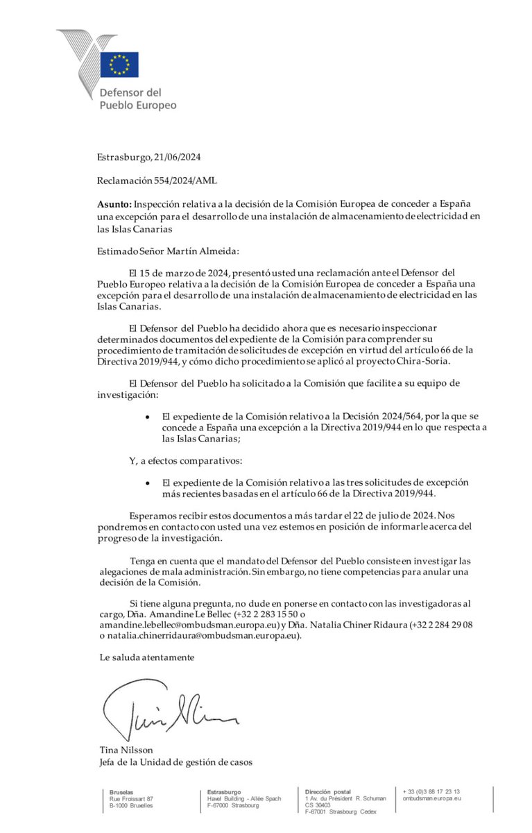 ChiraSoria's tweet photo. El Defensor del Pueblo Europeo abre investigación a la Comisión Europea por la excepción concedida a España para que Red Eléctrica pueda construir y operar Chira-Soria https://t.co/RBmw2ACsWr