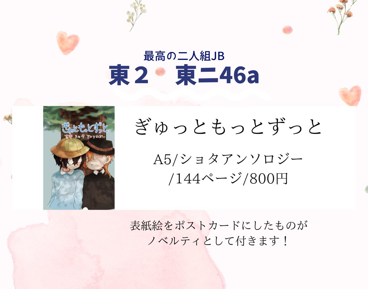 【お品書き】
6月30日のイベントにて本アンソロジーを頒布いたします。

スペース：東2ホールニ46a

アンソロジーの取り置きはできません。
また、イベント終了後、通販を予定しております。そちらに関しましては後日の連絡をお待ちください。