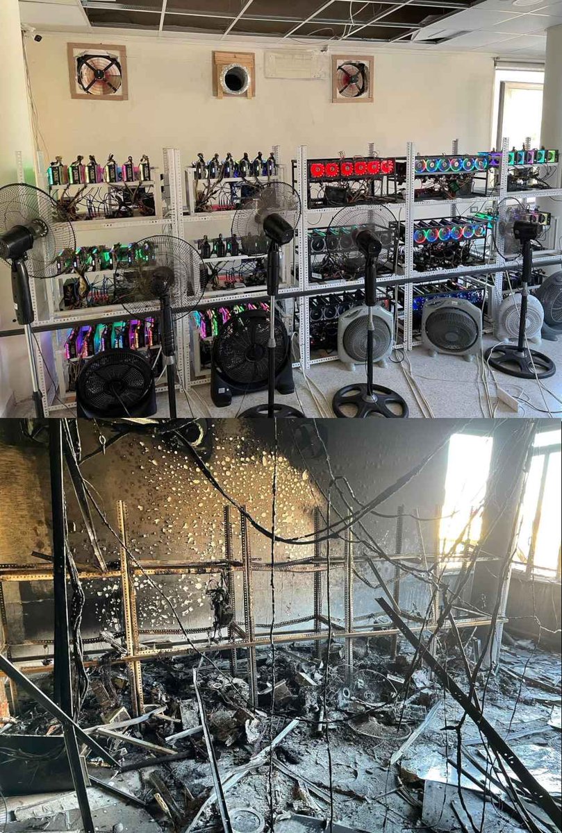having a bad morning? look at this burnt down crypto mining operation (: