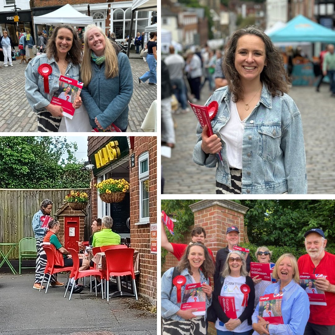 I spent Saturday spanning #Guildford and the villages - from Effingham to Burpham, and Merrow to the High Street. 

Everywhere, serious conversations with voters considering how best to vote for change. 

Answer: a Labour MP with a voice in a transformational Labour government 🌹