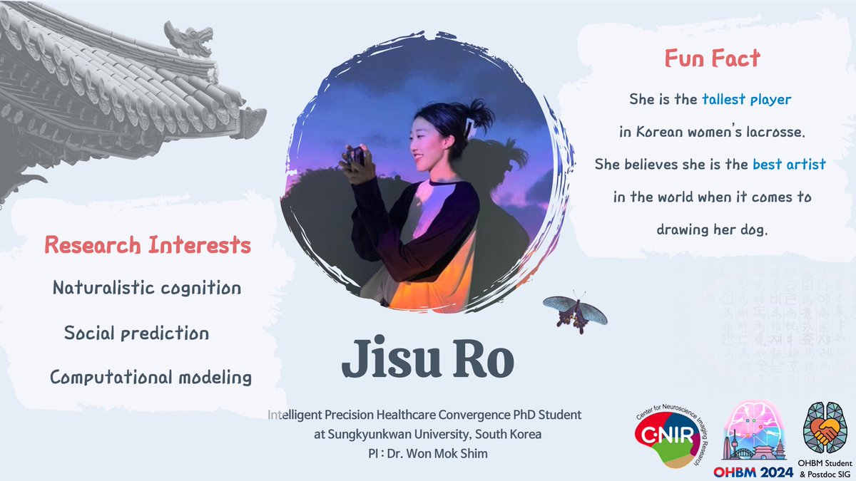 wmshimlab's tweet image. You can find Jisu and @chloejchoi tomorrow at the registration table and Monday night social event! @OHBM_Trainees @OHBM #OHBM2024