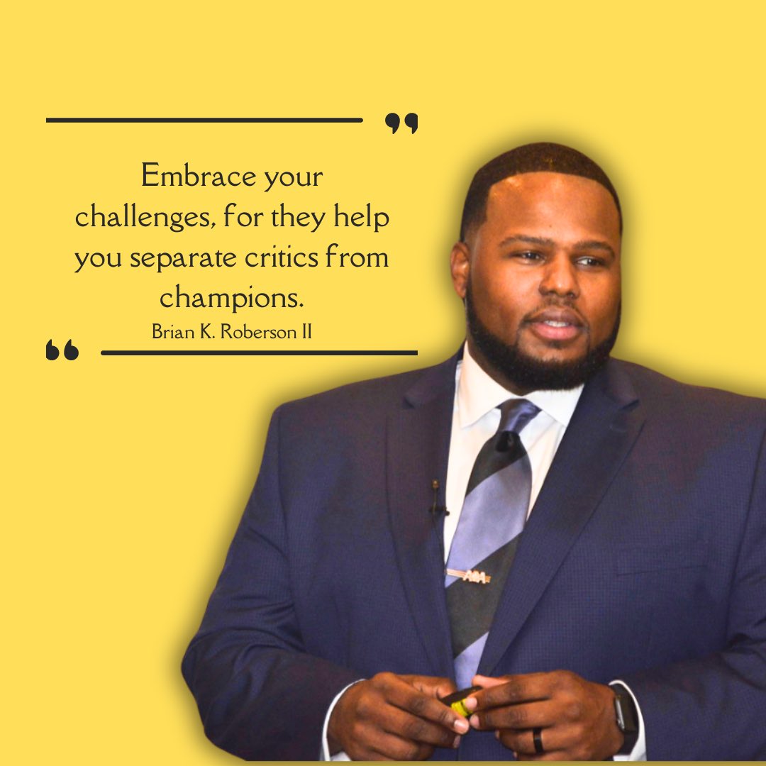 BKRoberson2's tweet image. Friends, this morning I woke up with a clear-eyed thought — embrace your challenges, for they help you separate critics from champions.

In the journey towards success, facing challenges is not just inevitable - it is essential. Challenges serve as a litmus test, separating those…