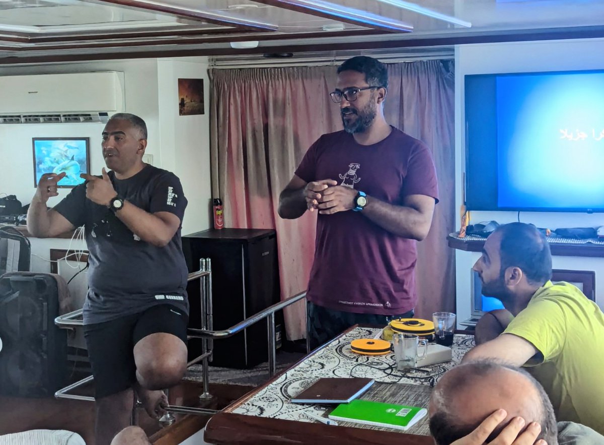 Day 3 already! #Libyan &amp; #Palestinian heritage professionals learned about #underwatersurvey techniques. A debrief is held after each dive to improve techniques. Great progress is made thanks to our instructors Mohamed Khedr &amp; Ziad Morsy #CMAUCH. <a href="/PalExFund/">Palestine Exploration Fund</a>