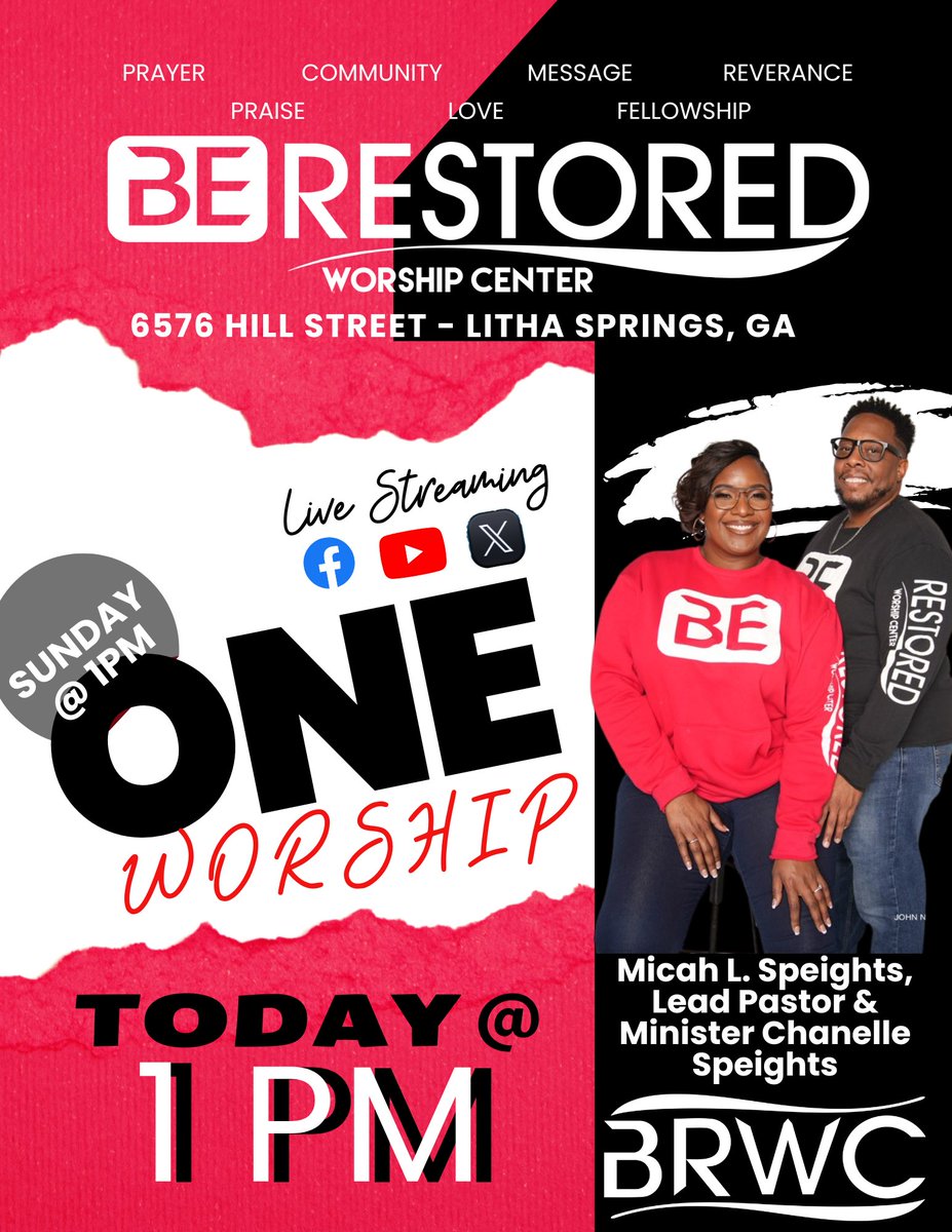 Meet us in the sanctuary or online today at 1PM! Let's worship together.
#berestoredeverywhere