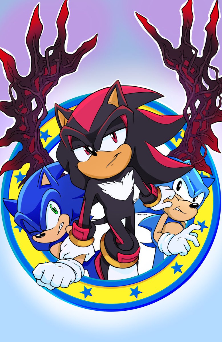 Happy birthday, Sonic(s)!  Unfortunately, even if it’s his birthDAY, it’s the YEAR of Shadow… and he’s got the wings to prove it. #Sonic33rd #HappyBirthdaySonic #SonicXShadowGenerations 

Art by <a href="/pichi08_/">✨Pichi✨️ FOLLOW ME ON 🦋☁️</a> and <a href="/dictcola/">Sir twerksalot does art👹</a>