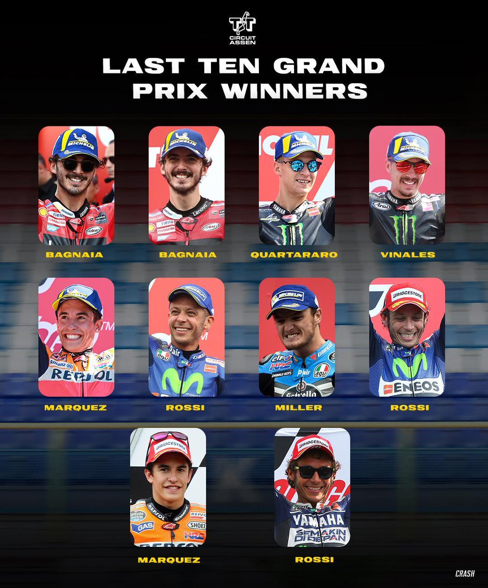 The last ten Grand Prix winners at Assen 🇳🇱🏆 Who will add their name to this list next weekend? 

#MotoGP