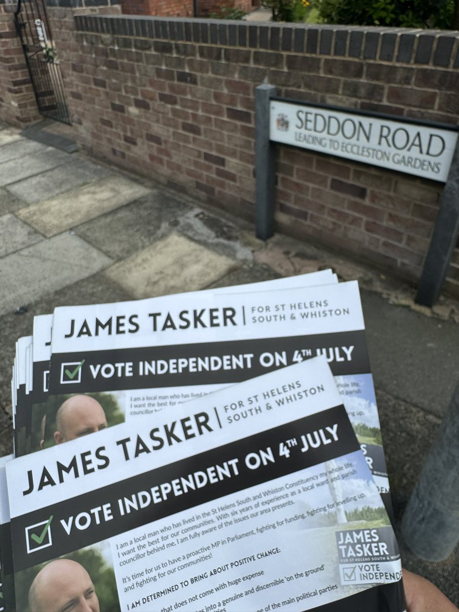 Great response around Eccleston Gardens this morning. 

People want the Tories out nationally and are fed up with Labour locally in St Helens and Whiston. 

On the 4th of July you have the chance to do that. Vote Independent, Vote Tasker!