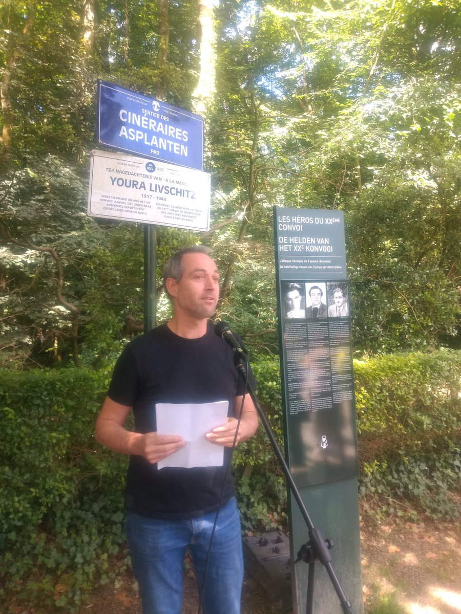 "Meer dan 150.000 mensen in België verzetten zich tegen de Duitse bezetter.
Door de herdenkplaat voor de verzetshelden te vandaliseren beschadigt men de herinnering aan al die gewone mensen die buitengewoon verzet pleegden"
 <a href="/danyneudt/">Dany Neudt</a> aan monument voor helden van 20ste konvooi