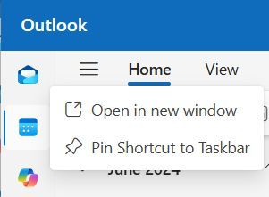 sfennah's tweet image. This feature has probably been there for a while but my brain &amp;amp; eyes have finally got togehter and realised that pinning the calendar to my taskbar as a separate icon to Outlook is very helpful in my workflow. #NewOutlookForWindows